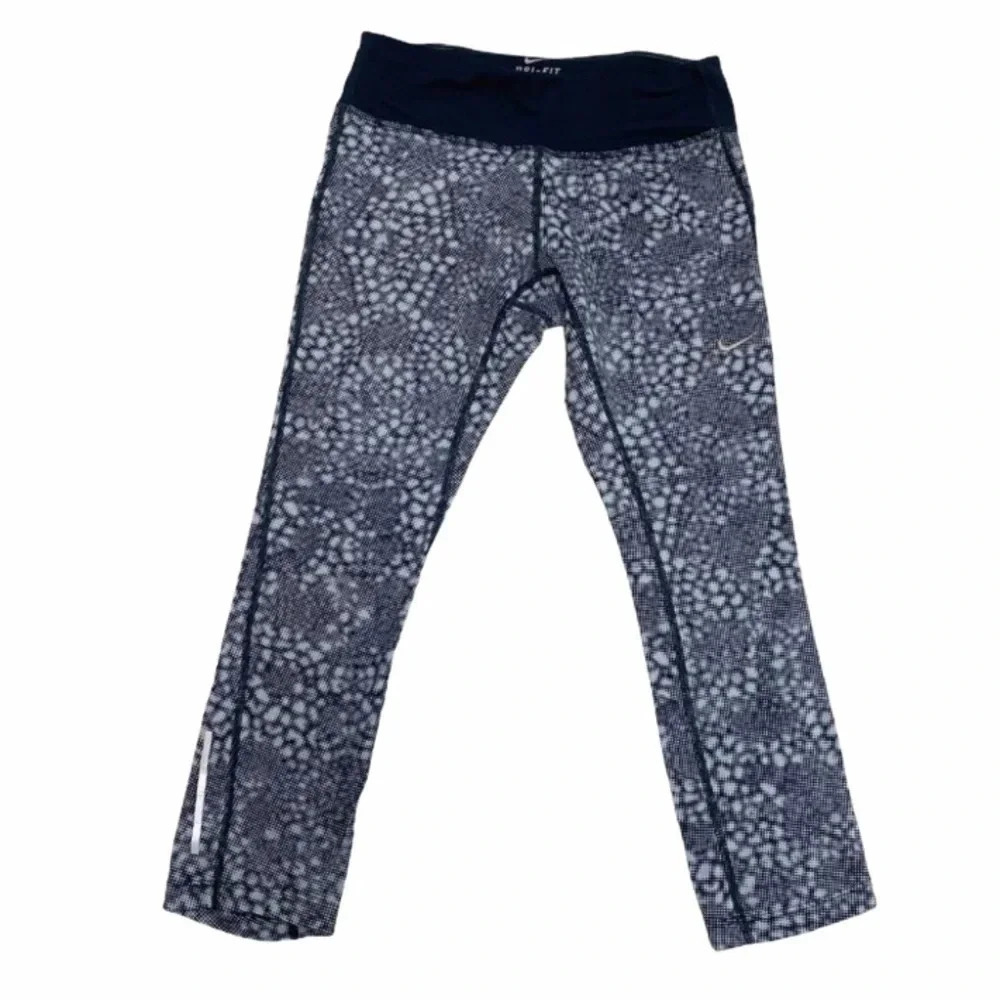 Nike Dri-Fit Crop Leggings Capri Printed Blue Athletic Activewear Sports Size XS